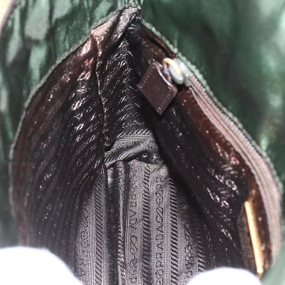 PRADA Chain Shoulder Bag Nylon Green Gold Auth 159258