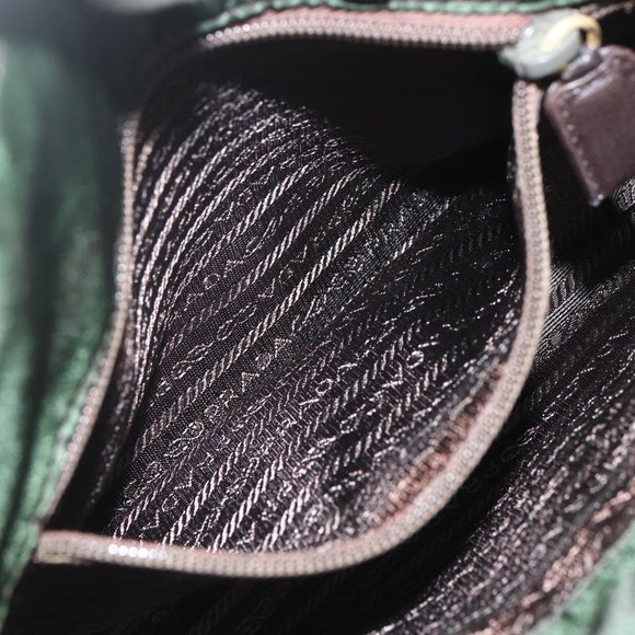 PRADA Chain Shoulder Bag Nylon Green Gold Auth 159258