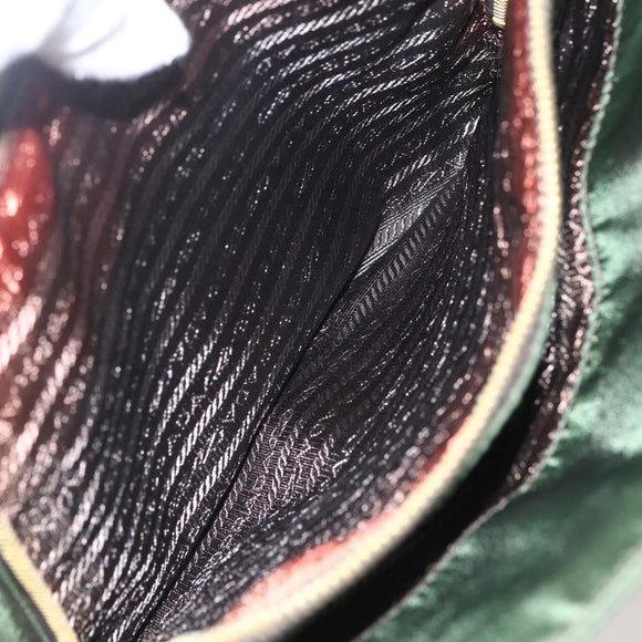 PRADA Chain Shoulder Bag Nylon Green Gold Auth 159258