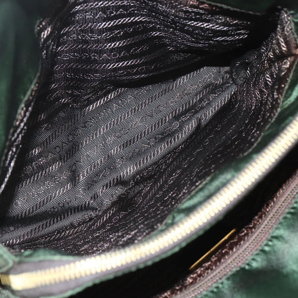 PRADA Chain Shoulder Bag Nylon Green Gold Auth 159258