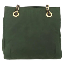 PRADA Chain Shoulder Bag Nylon Green Gold Auth 159258 - 0