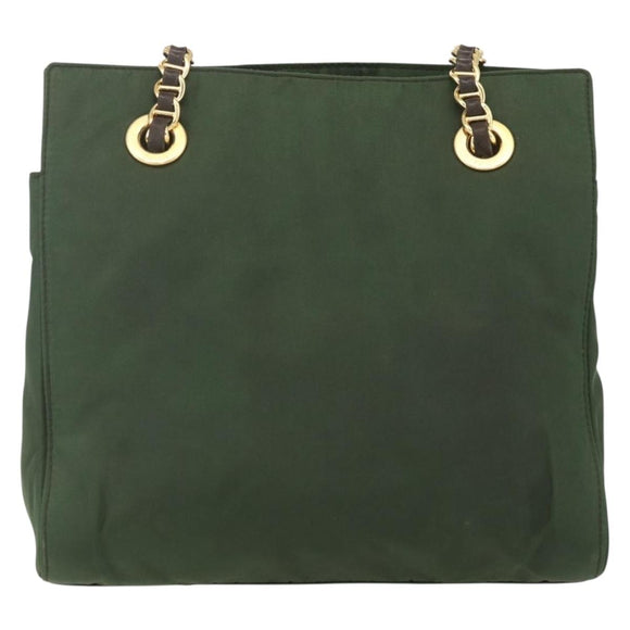 PRADA Chain Shoulder Bag Nylon Green Gold Auth 159258