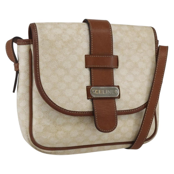 CELINE Macadam Canvas Shoulder Bag PVC Leather White Silver Auth 159259