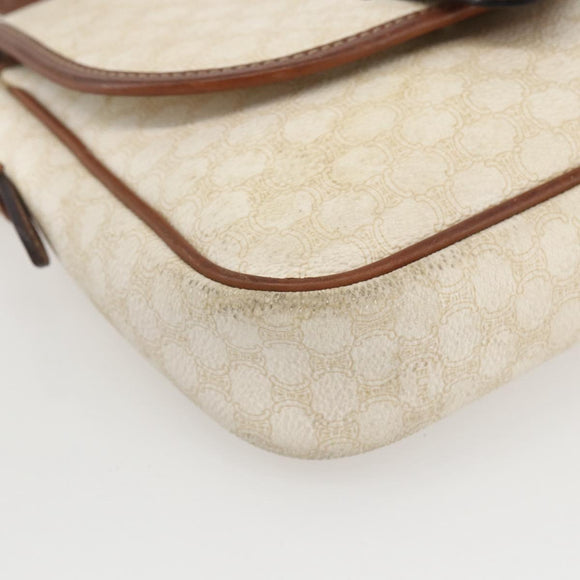 CELINE Macadam Canvas Shoulder Bag PVC Leather White Silver Auth 159259