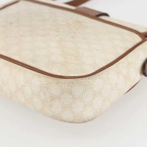 CELINE Macadam Canvas Shoulder Bag PVC Leather White Silver Auth 159259