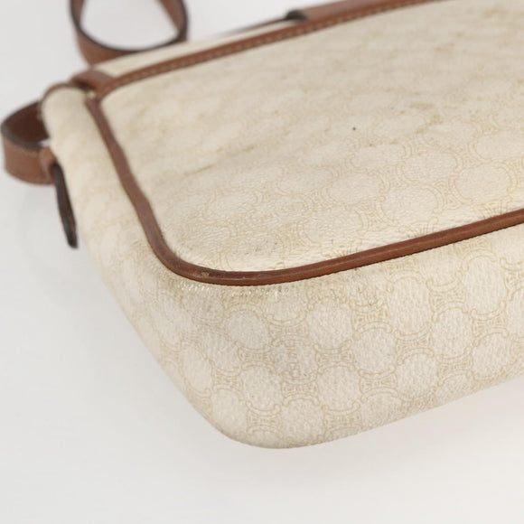 CELINE Macadam Canvas Shoulder Bag PVC Leather White Silver Auth 159259