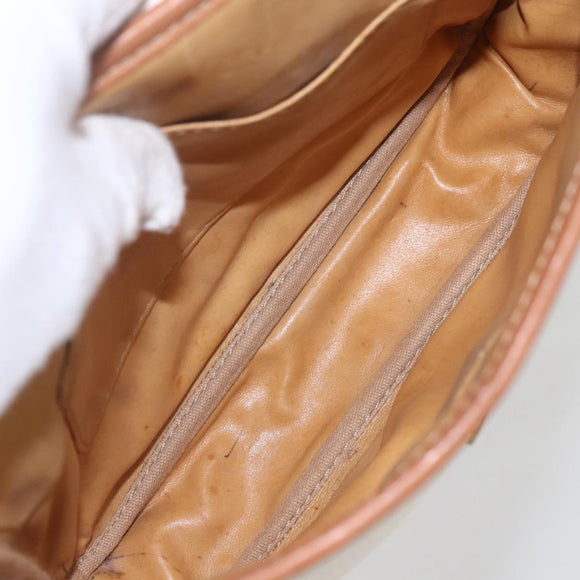 CELINE Macadam Canvas Shoulder Bag PVC Leather White Silver Auth 159259