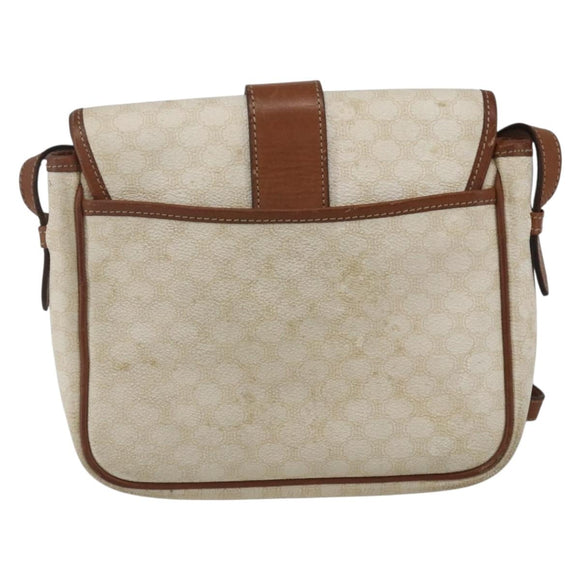 CELINE Macadam Canvas Shoulder Bag PVC Leather White Silver Auth 159259
