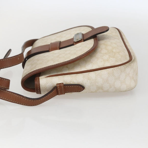 CELINE Macadam Canvas Shoulder Bag PVC Leather White Silver Auth 159259