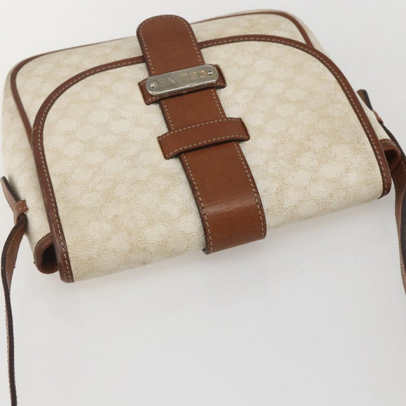 CELINE Macadam Canvas Shoulder Bag PVC Leather White Silver Auth 159259