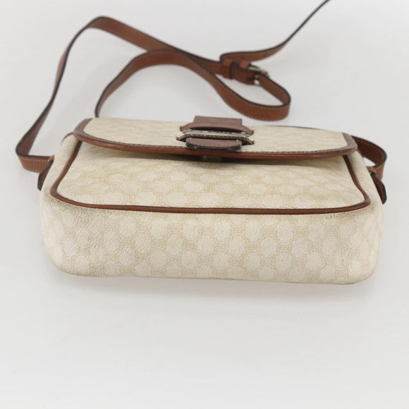 CELINE Macadam Canvas Shoulder Bag PVC Leather White Silver Auth 159259