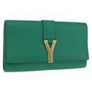 SAINT LAURENT Y Line Clutch Bag Leather Green Gold 311213 Auth 159262V-1
