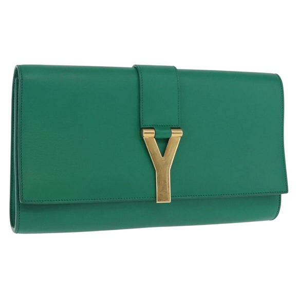 SAINT LAURENT Y Line Clutch Bag Leather Green Gold 311213 Auth 159262V