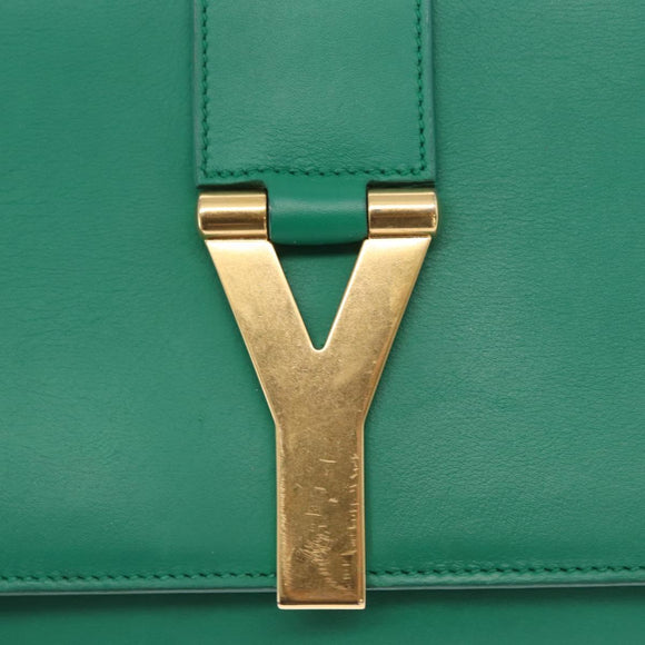 SAINT LAURENT Y Line Clutch Bag Leather Green Gold 311213 Auth 159262V