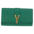 SAINT LAURENT Y Line Clutch Bag Leather Green Gold 311213 Auth 159262V-13