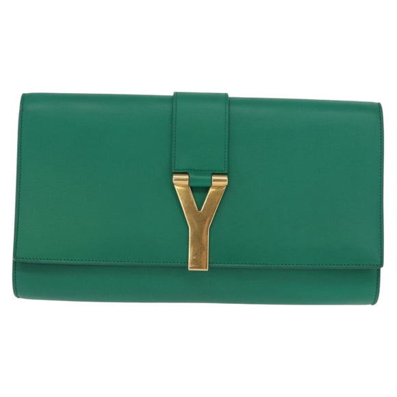 SAINT LAURENT Y Line Clutch Bag Leather Green Gold 311213 Auth 159262V