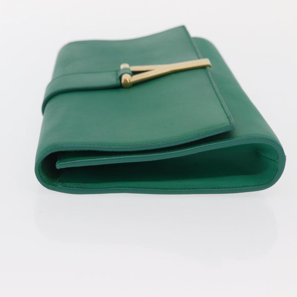 SAINT LAURENT Y Line Clutch Bag Leather Green Gold 311213 Auth 159262V