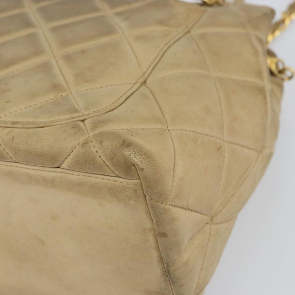 CHANEL Matelasse Chain Shoulder Bag Leather Beige Gold CC Auth 159264