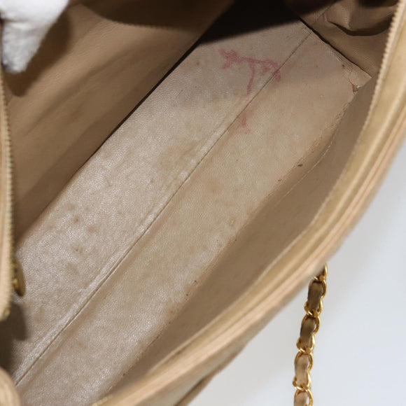 CHANEL Matelasse Chain Shoulder Bag Leather Beige Gold CC Auth 159264