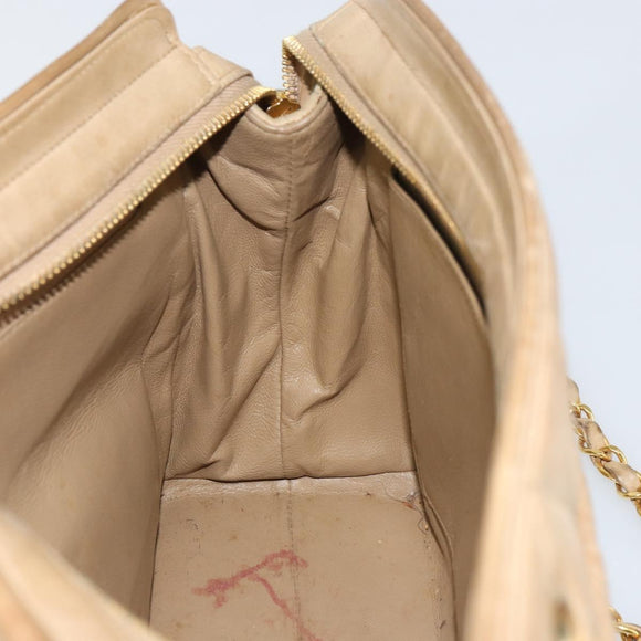 CHANEL Matelasse Chain Shoulder Bag Leather Beige Gold CC Auth 159264