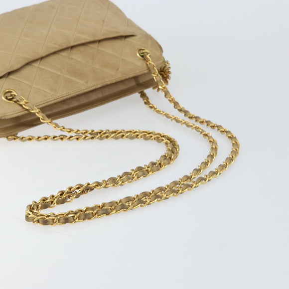 CHANEL Matelasse Chain Shoulder Bag Leather Beige Gold CC Auth 159264