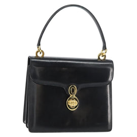 GUCCI Hand Bag Leather Black Gold Auth 159265