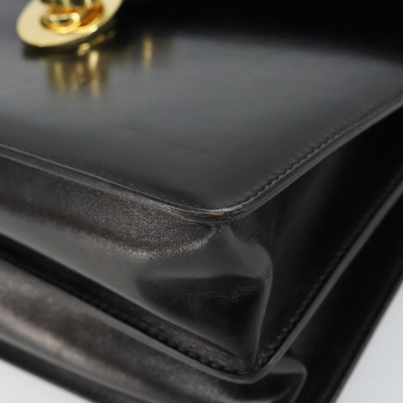 GUCCI Hand Bag Leather Black Gold Auth 159265