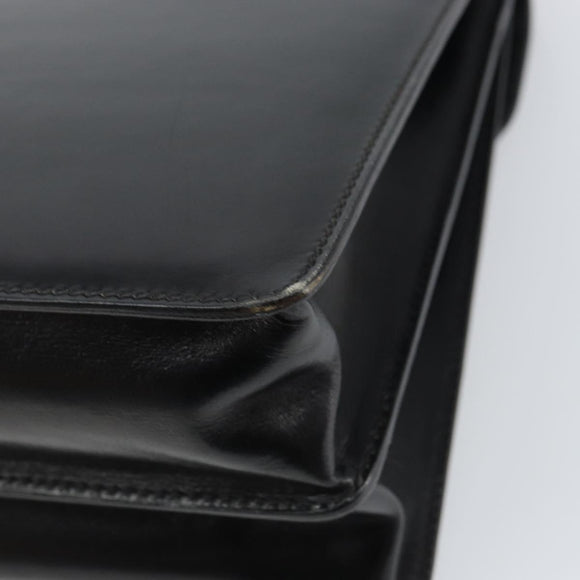 GUCCI Hand Bag Leather Black Gold Auth 159265