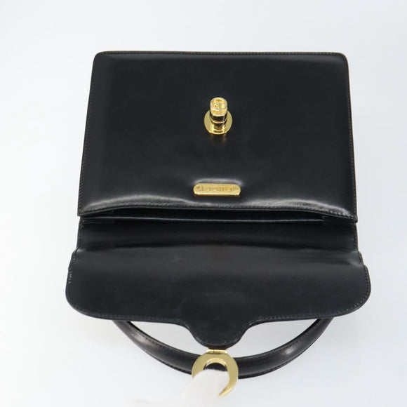 GUCCI Hand Bag Leather Black Gold Auth 159265
