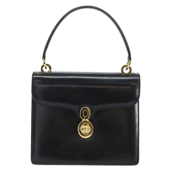 GUCCI Hand Bag Leather Black Gold Auth 159265
