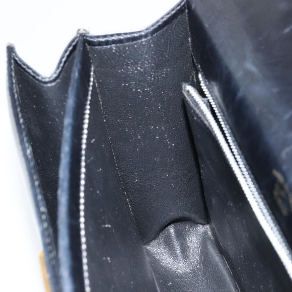 GUCCI Hand Bag Leather Black Gold Auth 159265