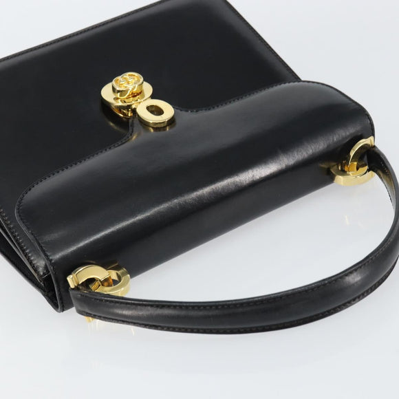 GUCCI Hand Bag Leather Black Gold Auth 159265