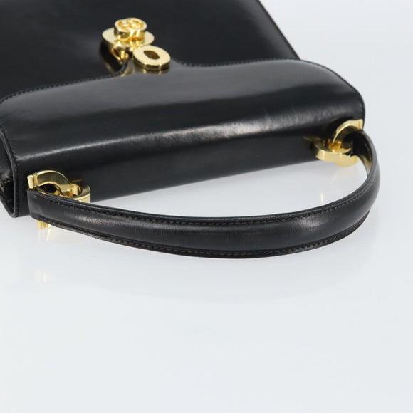 GUCCI Hand Bag Leather Black Gold Auth 159265