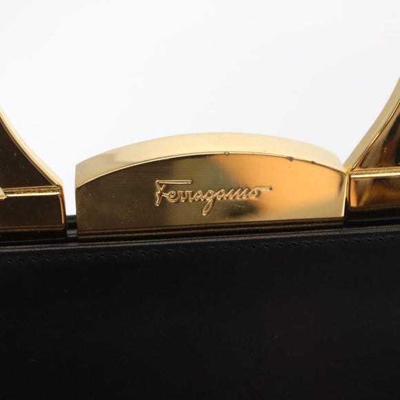 Salvatore Ferragamo Gancini Hand Bag Leather Black Gold Auth 159266V