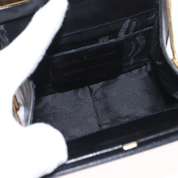Salvatore Ferragamo Gancini Hand Bag Leather Black Gold Auth 159266V