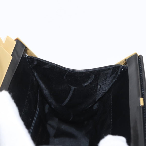Salvatore Ferragamo Gancini Hand Bag Leather Black Gold Auth 159266V