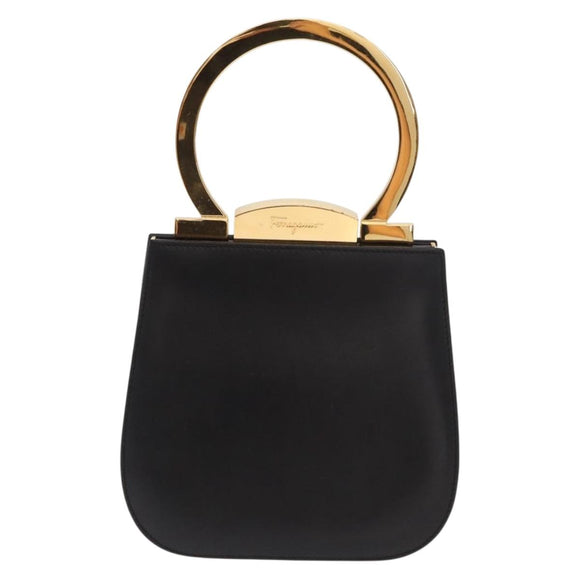 Salvatore Ferragamo Gancini Hand Bag Leather Black Gold Auth 159266V