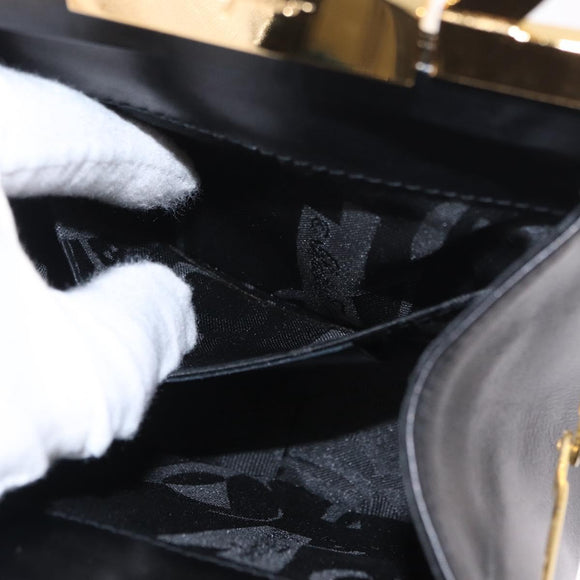 Salvatore Ferragamo Gancini Hand Bag Leather Black Gold Auth 159266V