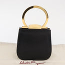 Salvatore Ferragamo Gancini Hand Bag Leather Black Gold Auth 159266V-23