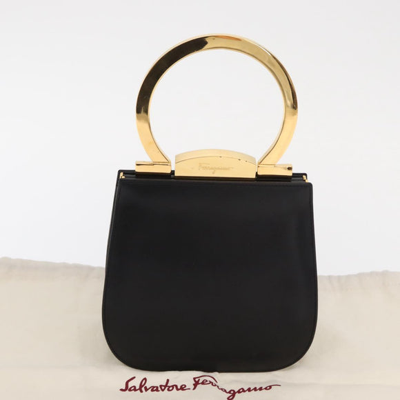 Salvatore Ferragamo Gancini Hand Bag Leather Black Gold Auth 159266V