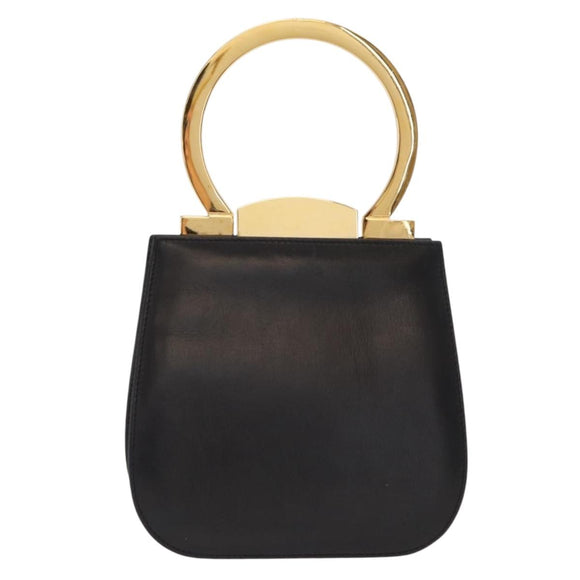 Salvatore Ferragamo Gancini Hand Bag Leather Black Gold Auth 159266V