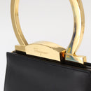 Salvatore Ferragamo Gancini Hand Bag Leather Black Gold Auth 159266V-5