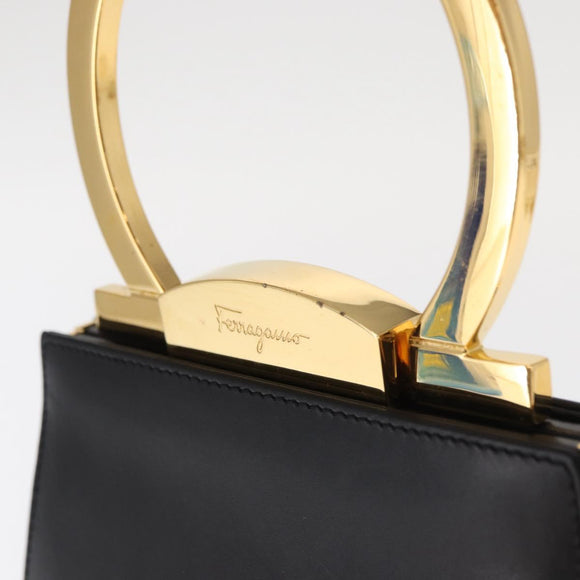 Salvatore Ferragamo Gancini Hand Bag Leather Black Gold Auth 159266V