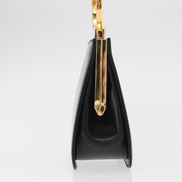 Salvatore Ferragamo Gancini Hand Bag Leather Black Gold Auth 159266V