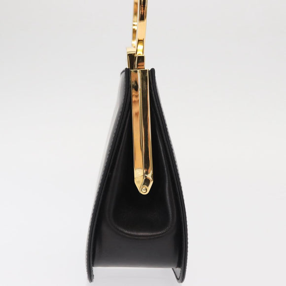 Salvatore Ferragamo Gancini Hand Bag Leather Black Gold Auth 159266V