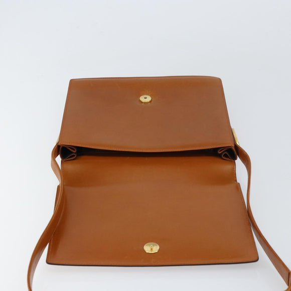 GUCCI Web Sherry Line Horsebit Shoulder Bag Leather Brown Gold Red Auth 159268