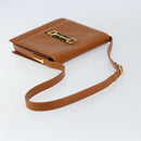 GUCCI Web Sherry Line Horsebit Shoulder Bag Leather Brown Gold Red Auth 159268-7