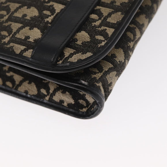 Christian Dior Trotter Canvas Shoulder Bag Black Gold Auth 159274