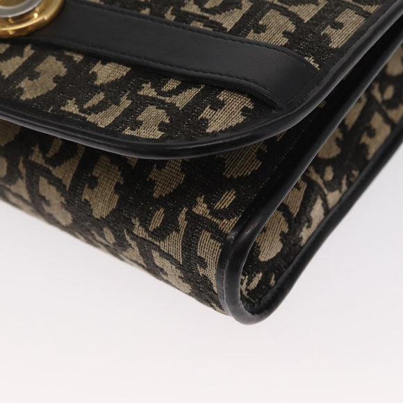 Christian Dior Trotter Canvas Shoulder Bag Black Gold Auth 159274