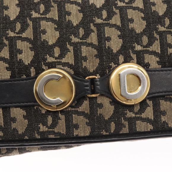 Christian Dior Trotter Canvas Shoulder Bag Black Gold Auth 159274